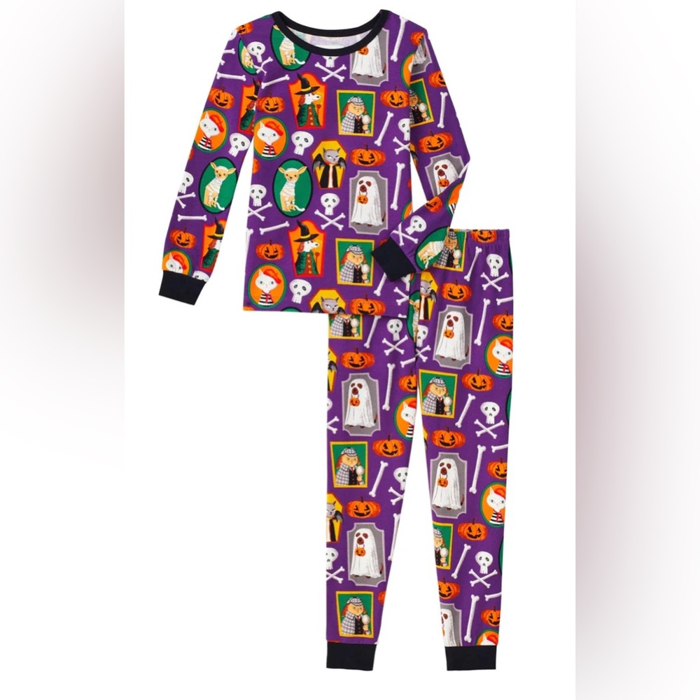 Kids size 6 BedHead Halloween pet Print pajamas with Purple and Orange